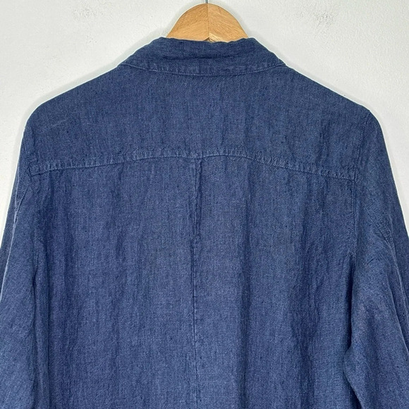 J. Jill Navy Blue 100% Linen Shirt Jacket Button Down Lagenlook Shacket Size L - Picture 7 of 8